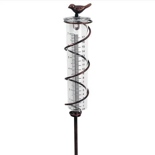 Cast iron bird-shaped glass hyetometer rain gauge for outdoor garden rainfall measurement