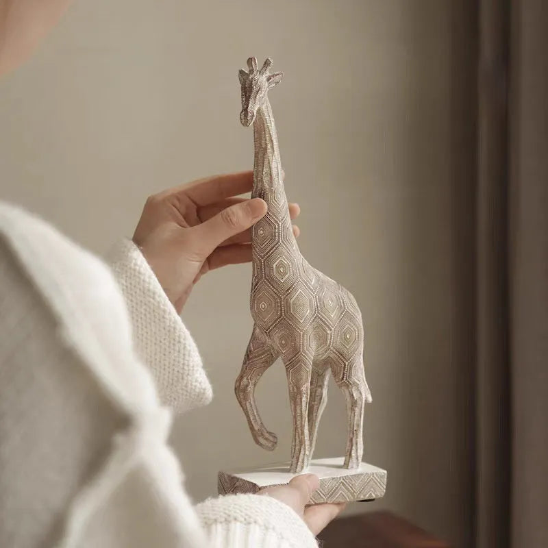 Wood colour giraffe decorative ornament with European styling measuring 30.5cm tall