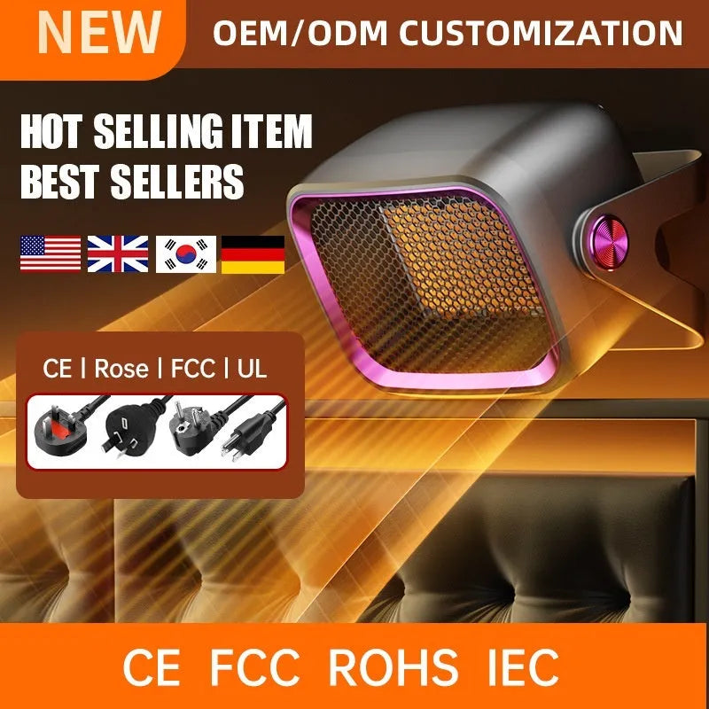 Desktop ceramic heater in grey colour with rotatable design and push-button controls