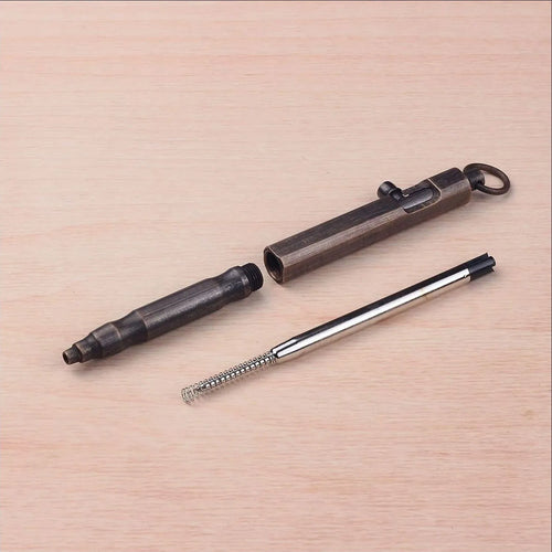 Brass hexagonal bolt tactical pen with pure copper alloy construction and retro colour options