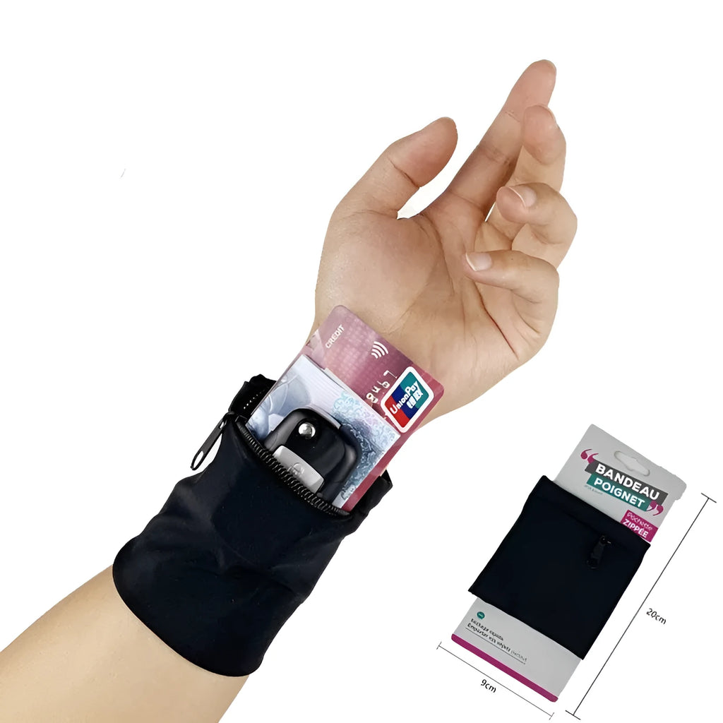 Wrist bag armband sleeve measuring 10 by 10.5 cm for mobile phone storage during camping and fitness