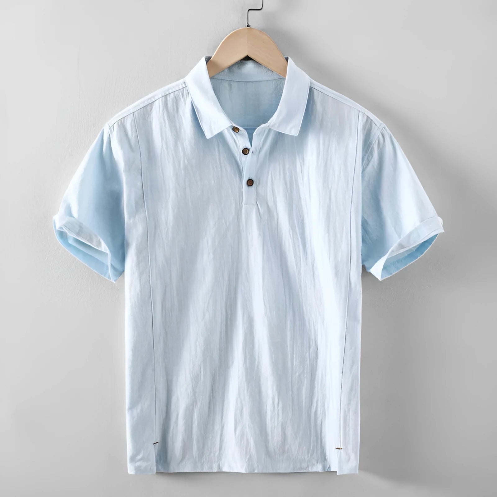 Men's loose fit linen and cotton casual shirt in a solid colour, shown in light grey.