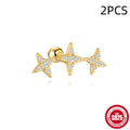 S925 sterling silver square gravel stud earring with red centre and gold plating