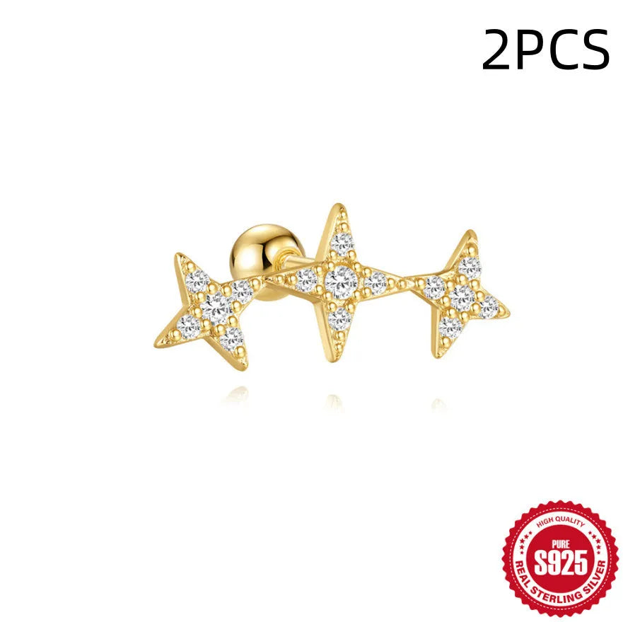 S925 sterling silver square gravel stud earring with red centre and gold plating