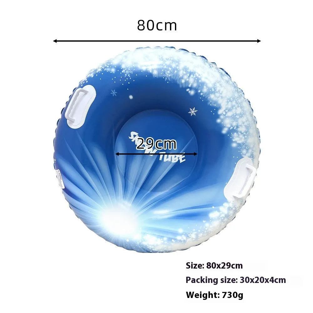 PVC winter ski ring toy in three colour options: snow mountain, ice-snow blue, and flame red designs