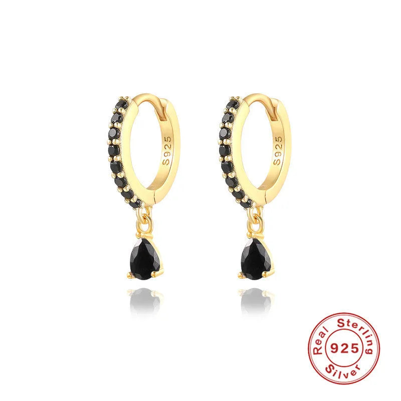 S925 sterling silver geometric water drop earrings with electroplated gold or silver finishes and gemstone options