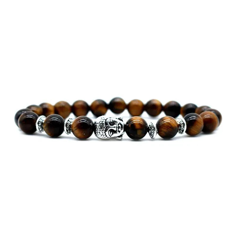 Handmade Tiger Eye bracelet with 19mm Buddha head bead in unisex design