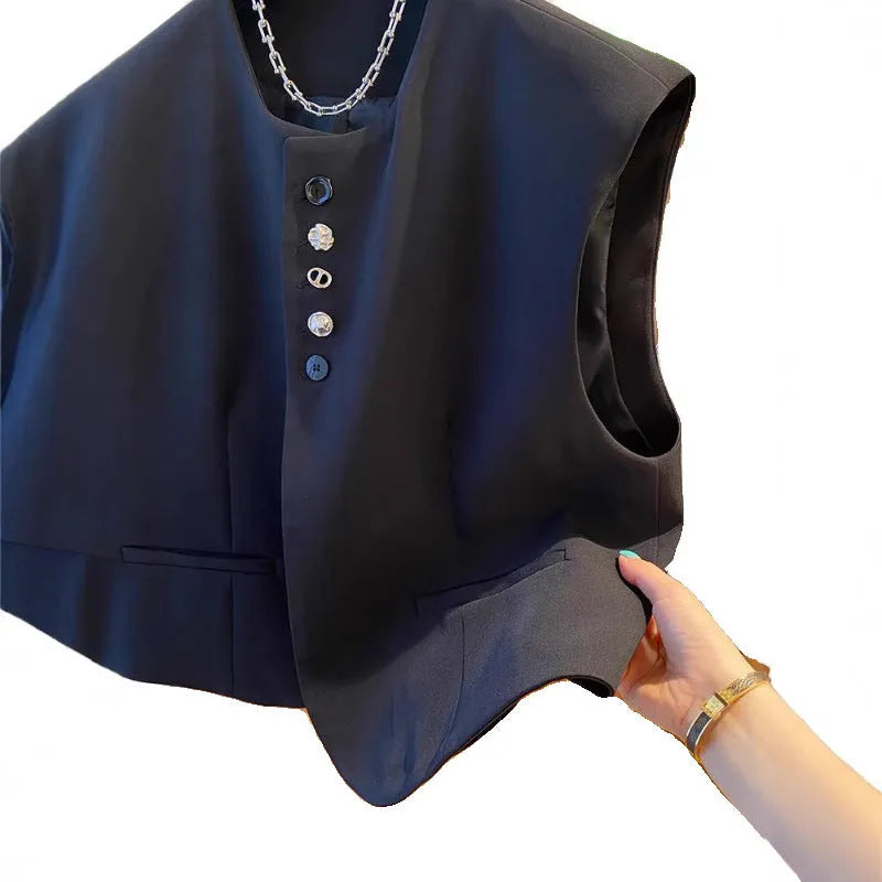 Loose-fitting bandage waistcoat vest in beige or black with 40cm length and pockets