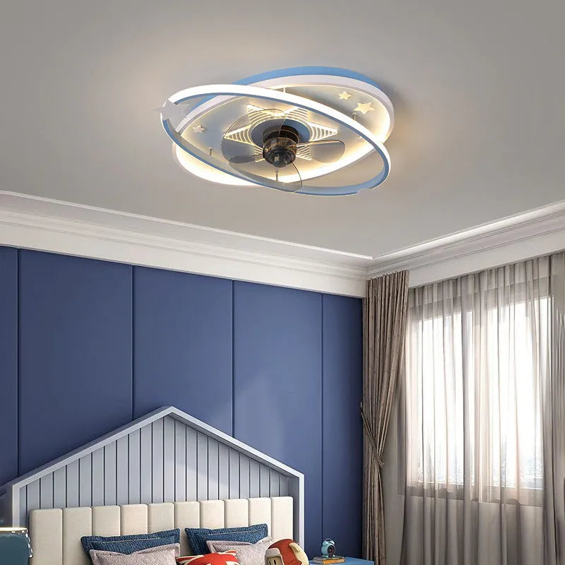 Blue modern children's bedroom ceiling fan light with acrylic shade and remote control