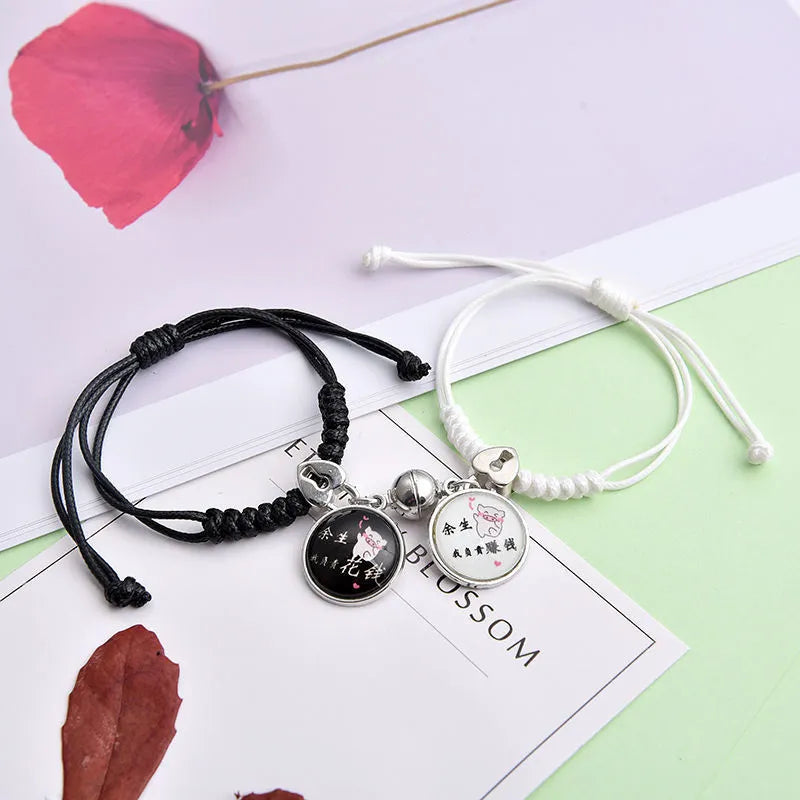 Magnetic couple bracelets with crown design and electroplating finish