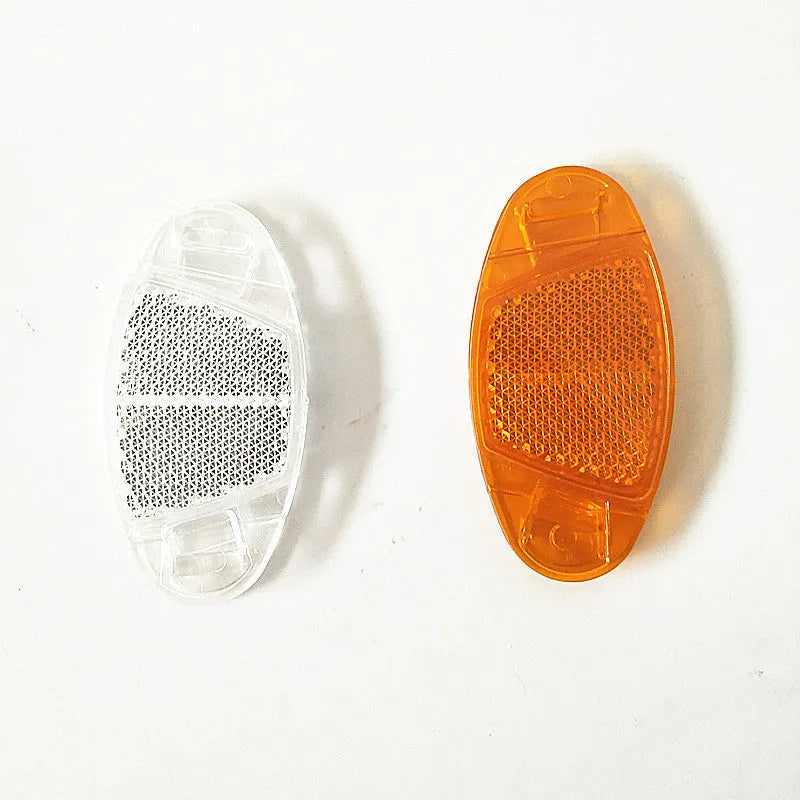 White and yellow plastic bicycle spoke reflector for front and rear wheel safety