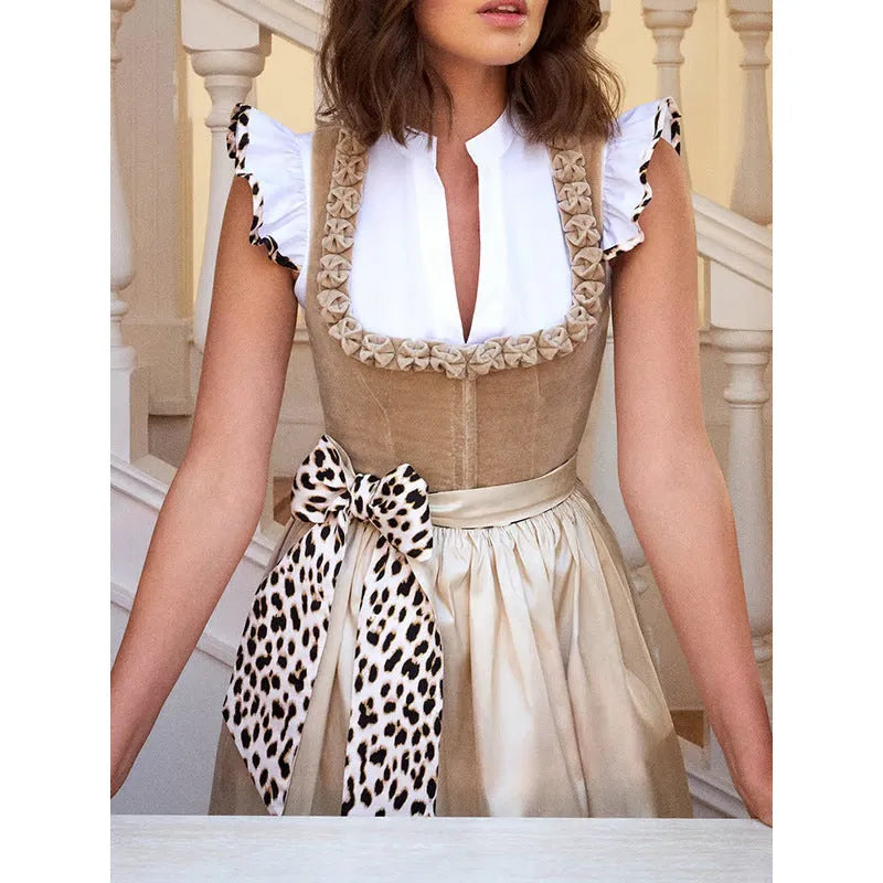 Khaki coloured women's German Oktoberfest beer style dress for fancy dress events