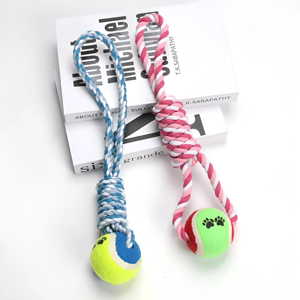 38 cm cotton braided dog tug rope toy in red and white colour pattern