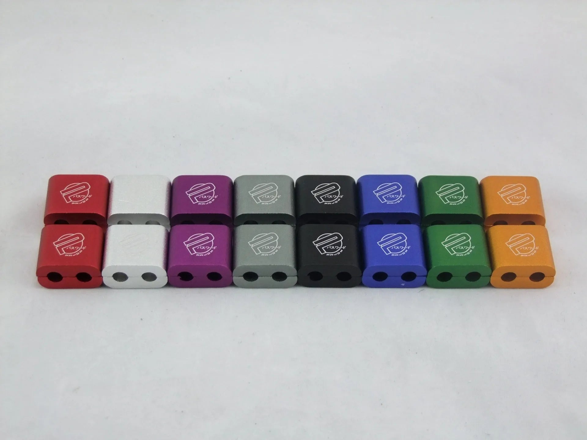 Three-piece metal car fastening clamp in assorted colours, shown with metal fixed sleeve, scale showing 55x30x25mm dimensions.