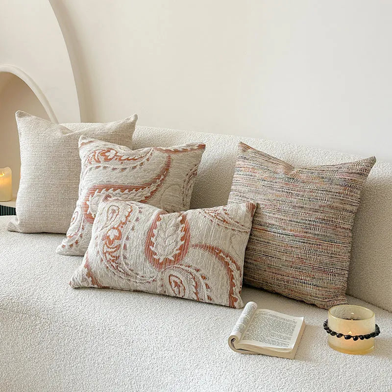 American-style jacquard paisley pillow cover in amber colour showing plant and flower pattern
