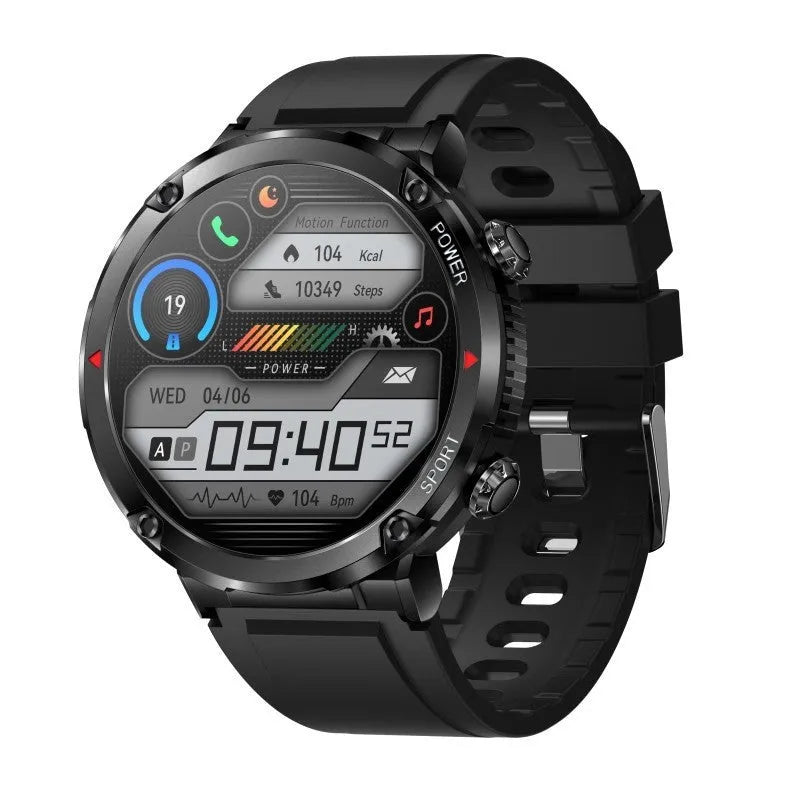 T30 Smart Watch with black silicone strap on a wrist, showing a fitness tracking display on its IPS screen.