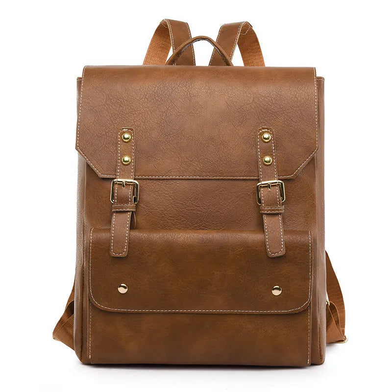 Korean style retro backpack in soft PU material with ventilation features