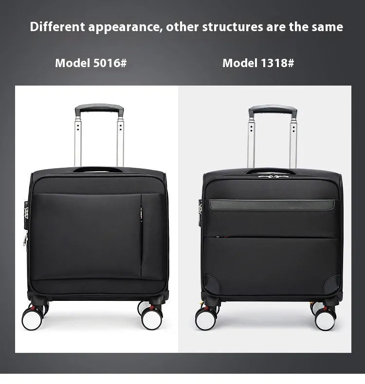 Black 18-inch waterproof oxford cloth carry-on suitcase with universal wheels
