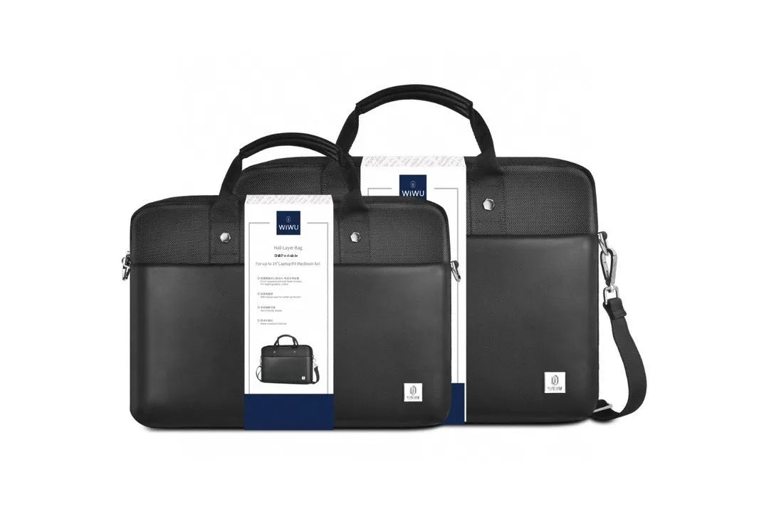 Black Oxford cloth laptop backpack with multiple compartments and a separate padded computer layer.