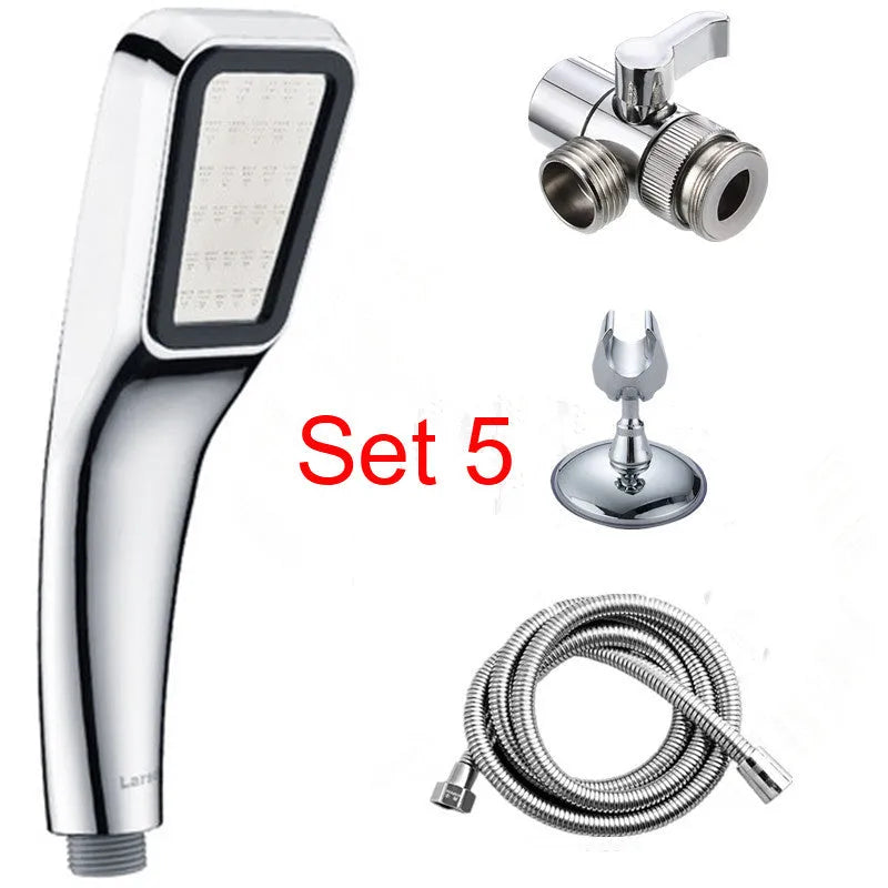 Orange hand-held pressurised shower with high-pressure rain function