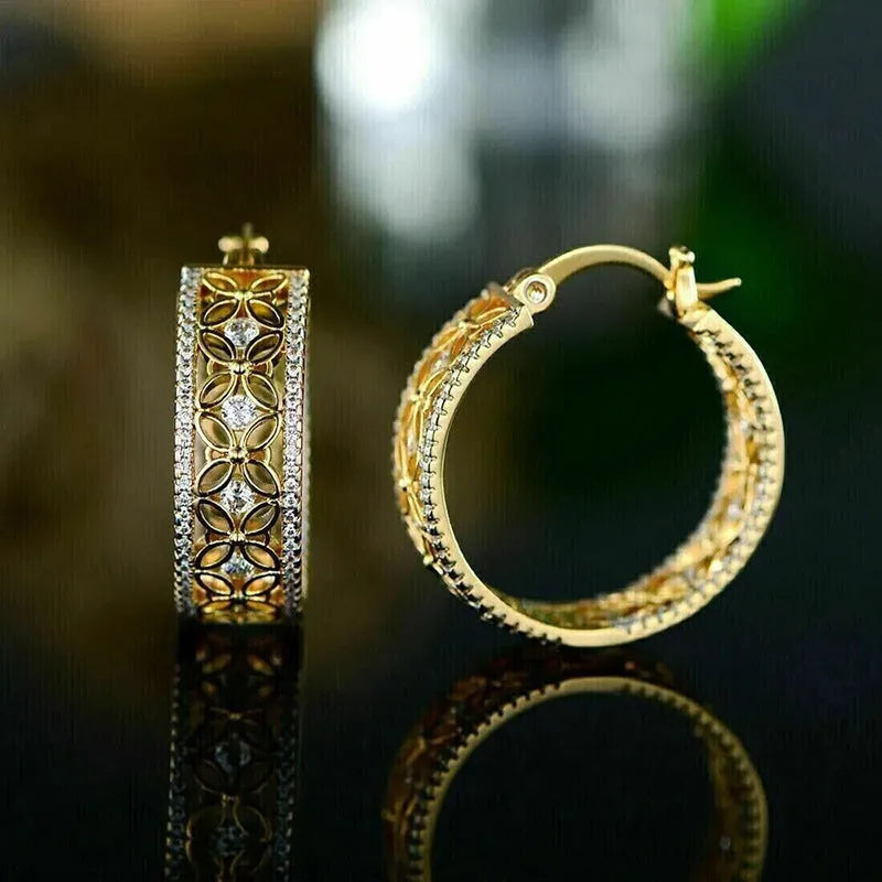 Yellow gold copper ear clips with geometric butterfly and horse eye flower design