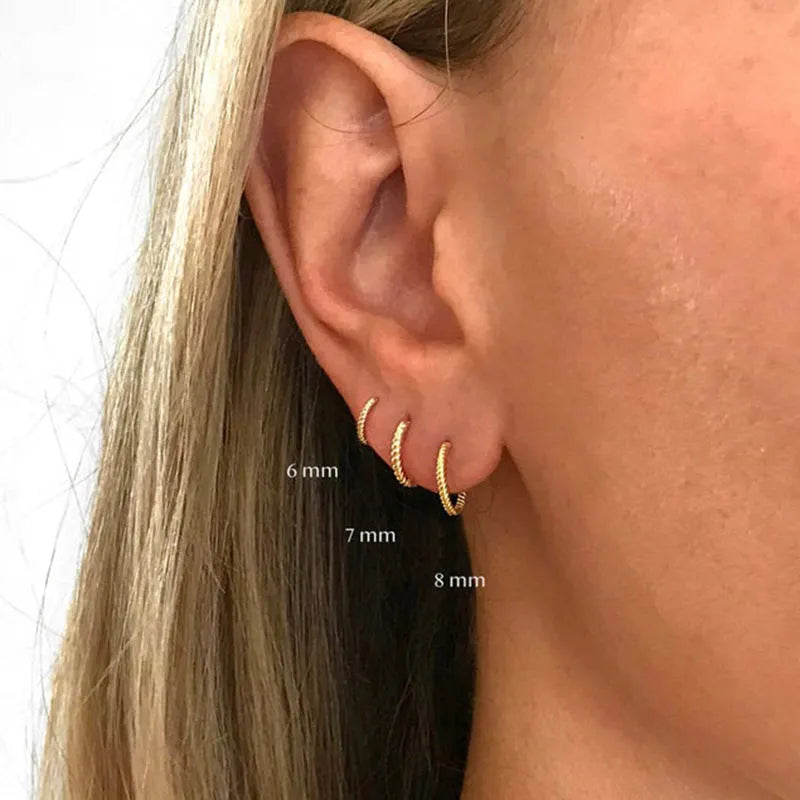 S925 sterling silver twisted string round ring earrings in gold or platinum colour