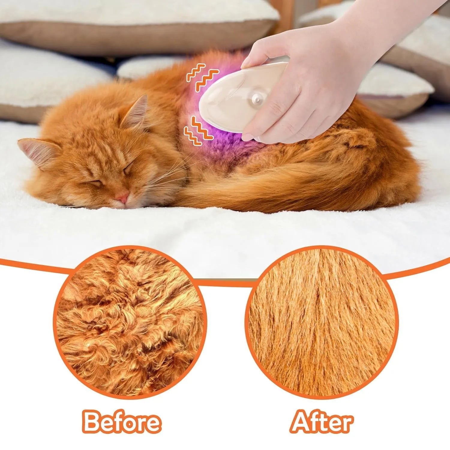 Yellow 4-in-1 cat steam brush with water tank, silicone bristles, and UV detection lamp.