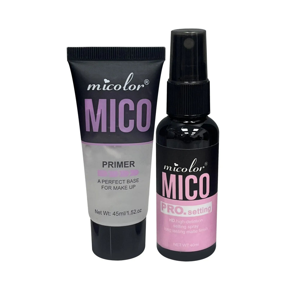 Monochrome bottle of two-in-one hydrating makeup primer and final sealer spray set.