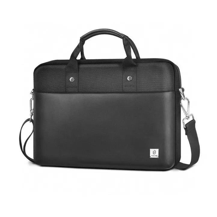 Black Oxford cloth laptop backpack with multiple compartments and a separate padded computer layer.
