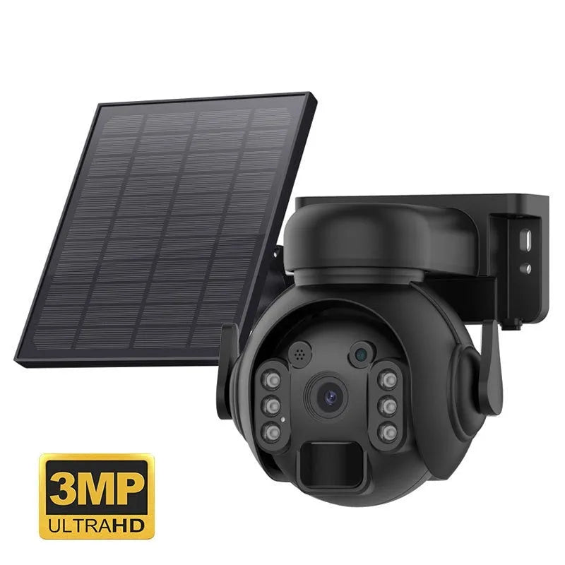 Solar-powered security camera with solar panel and 3MP HD full colour night vision capability