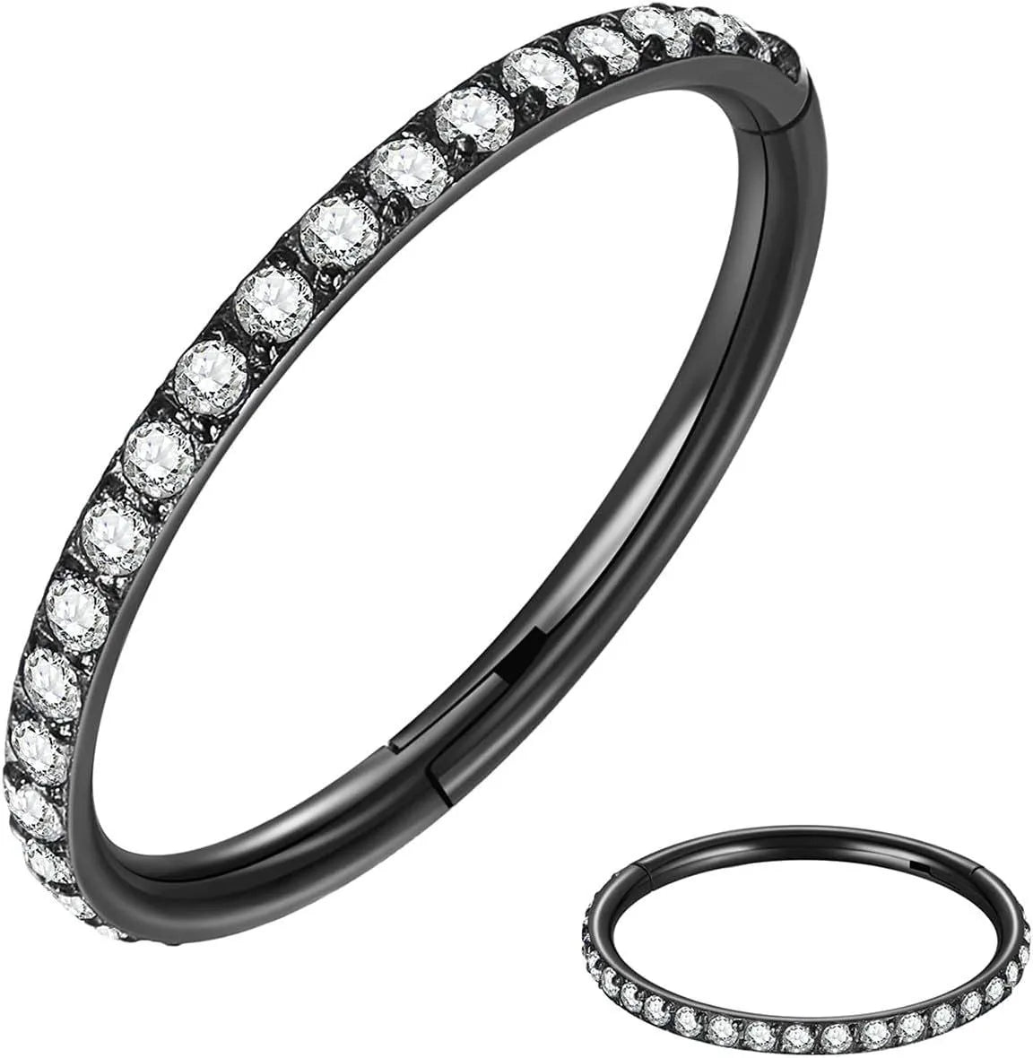 316 stainless steel seamless nose ring with diamond front in gold finish