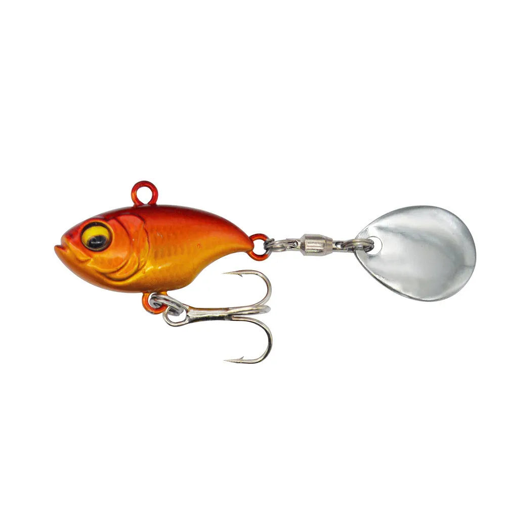 Metal sea fishing lure with rotating iron plate and sequins in gold colour option