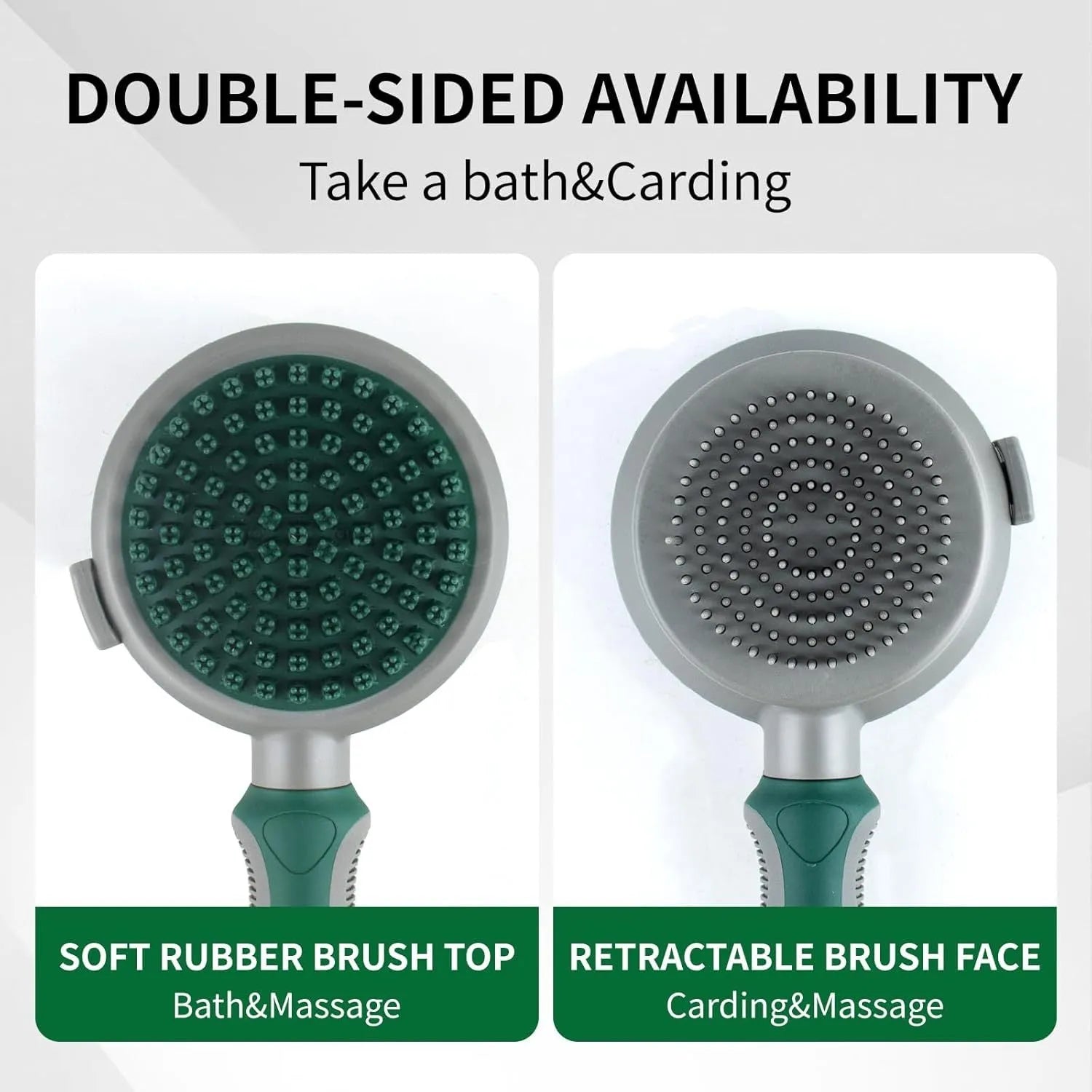 Green and pink 2-in-1 silicone cat brush showing slicker brush side and octopus-teethed massager side