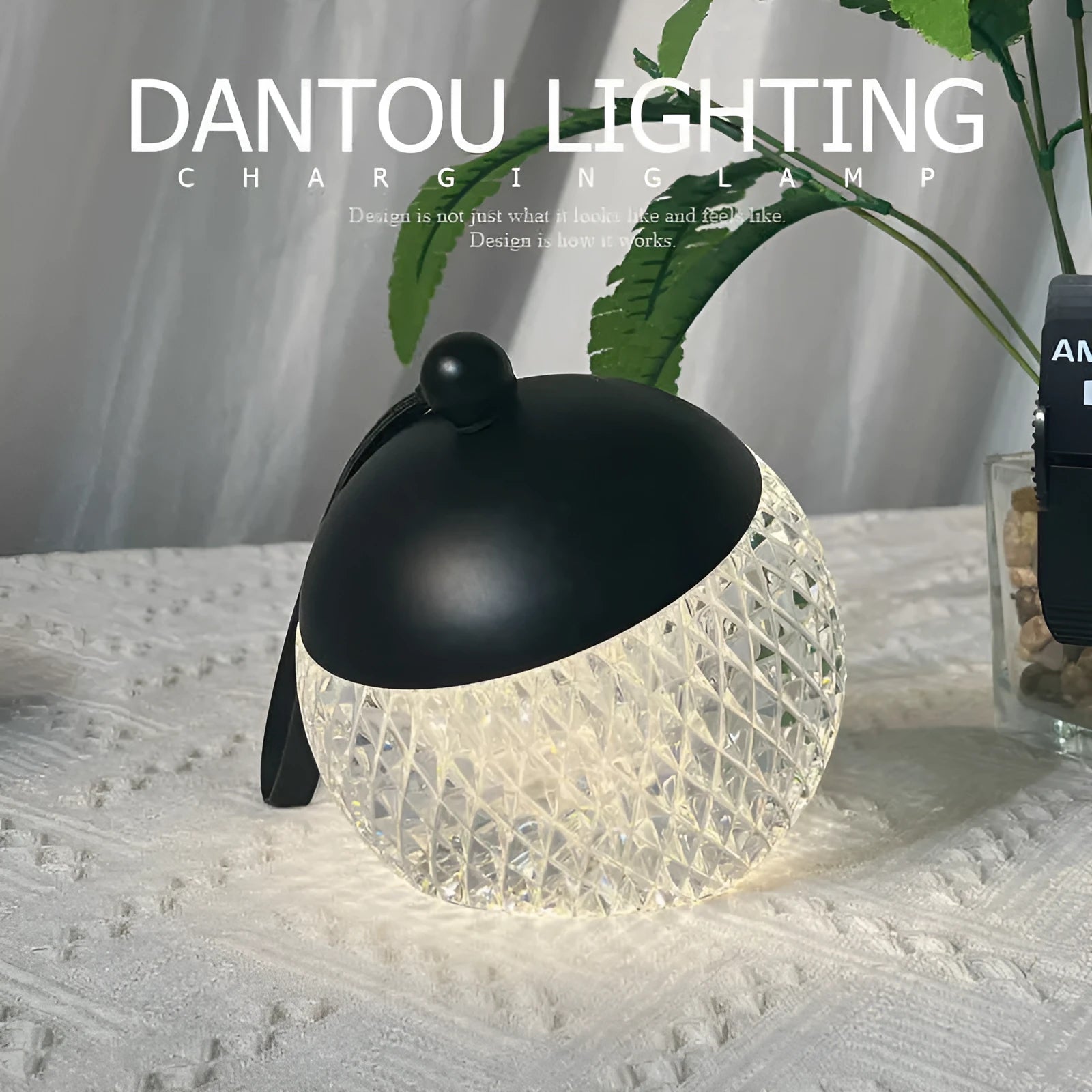Portable dimmable night lamp with touch control in aluminium and acrylic construction measuring 12cm