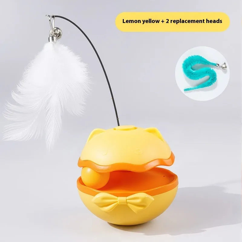 Electric cat toy tumbler in lemon yellow, sky blue, or soft fog grey for indoor cat play