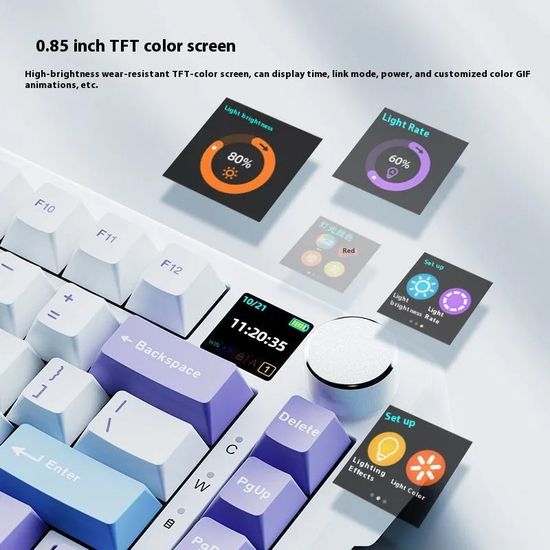 Three-mode mechanical keyboard with hot-swappable design in black grey yellow colour options
