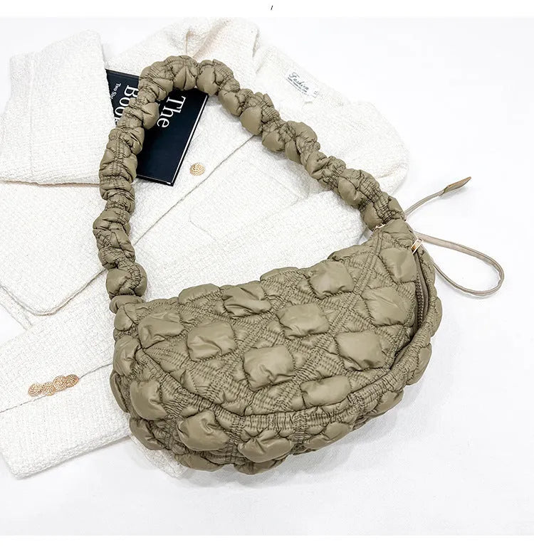 Women's nylon underarm shoulder bag in solid colour with adjustable strap