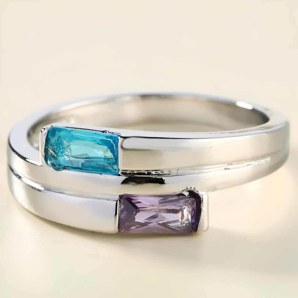 Copper ring with zircon inlay and electroplated silver finish in contemporary ins style