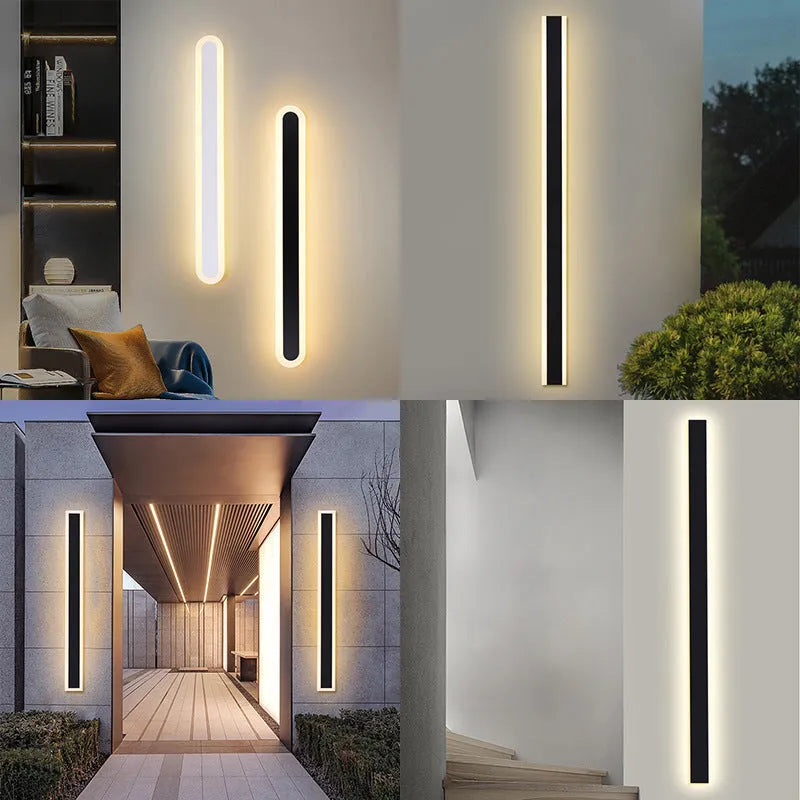 Outdoor straight LED strip wall lamp with wrought iron shell, 150cm length, IP65 waterproof rating