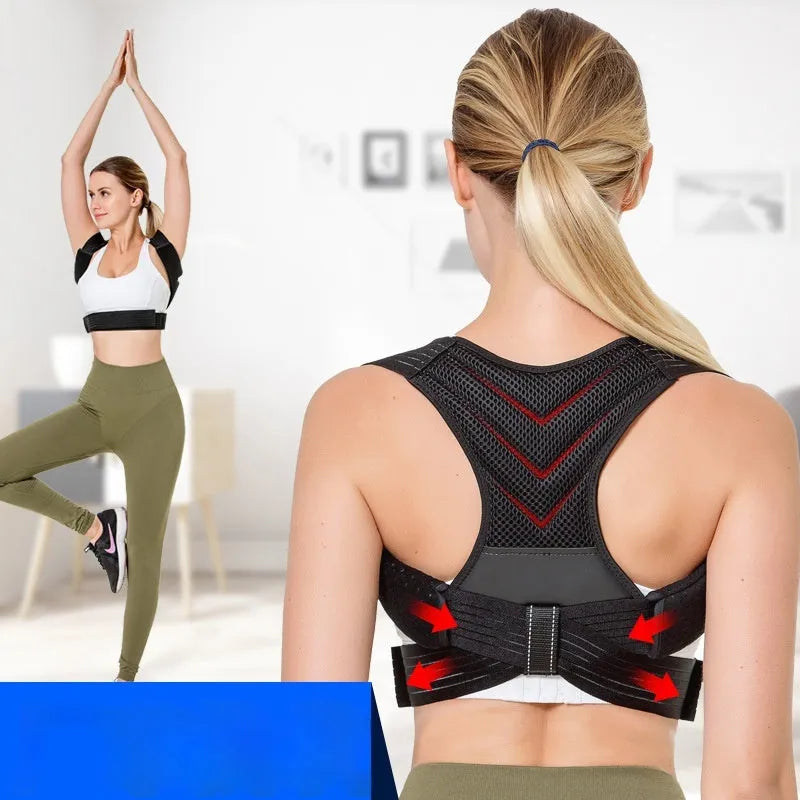 Black anti-humpback posture correction belt for back and shoulder alignment support