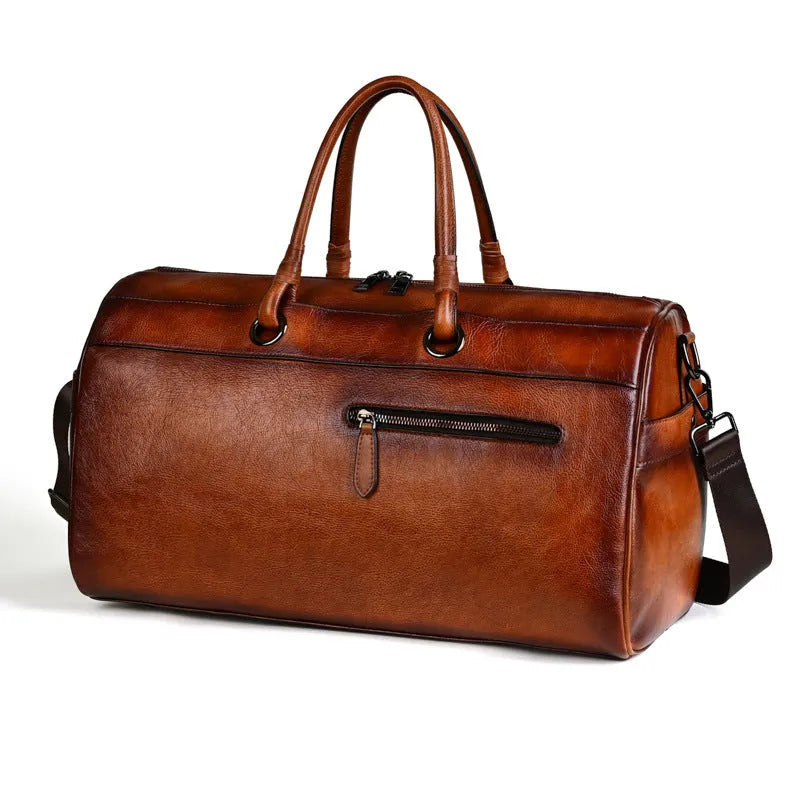 Handmade retro leather bag in vintage brown with European styling and large capacity design