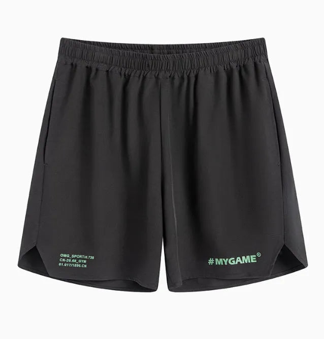 Men's grey quick-dry fitness shorts with a short-length cut for summer training.