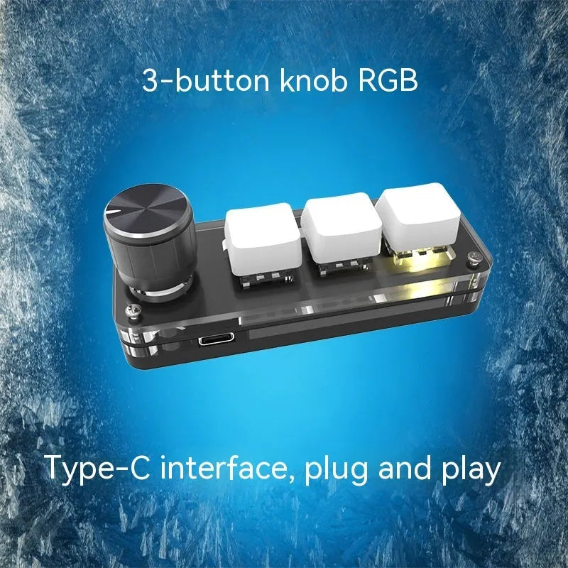 Black programmable mechanical keypad with RGB backlit keys for copy paste shortcuts