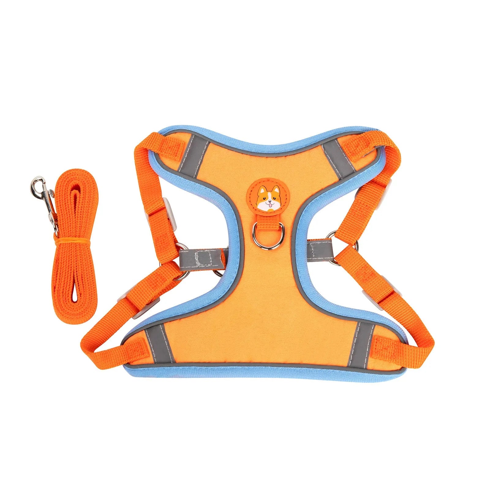 Adjustable rope dog harness and chest strap in multiple colours on a white background.