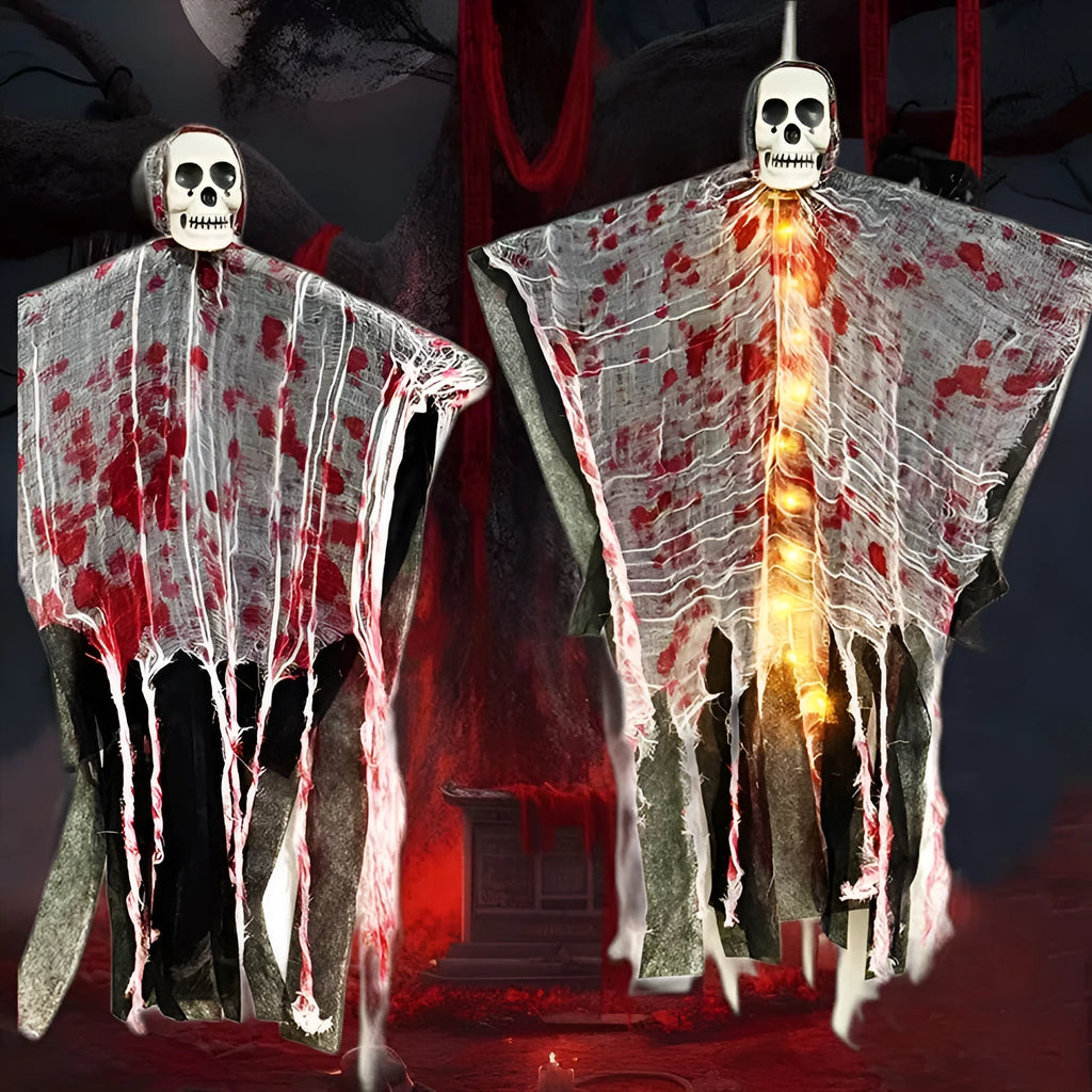 Blood-dyed luminous plastic skull hanging ghost Halloween decoration with glow-in-the-dark properties