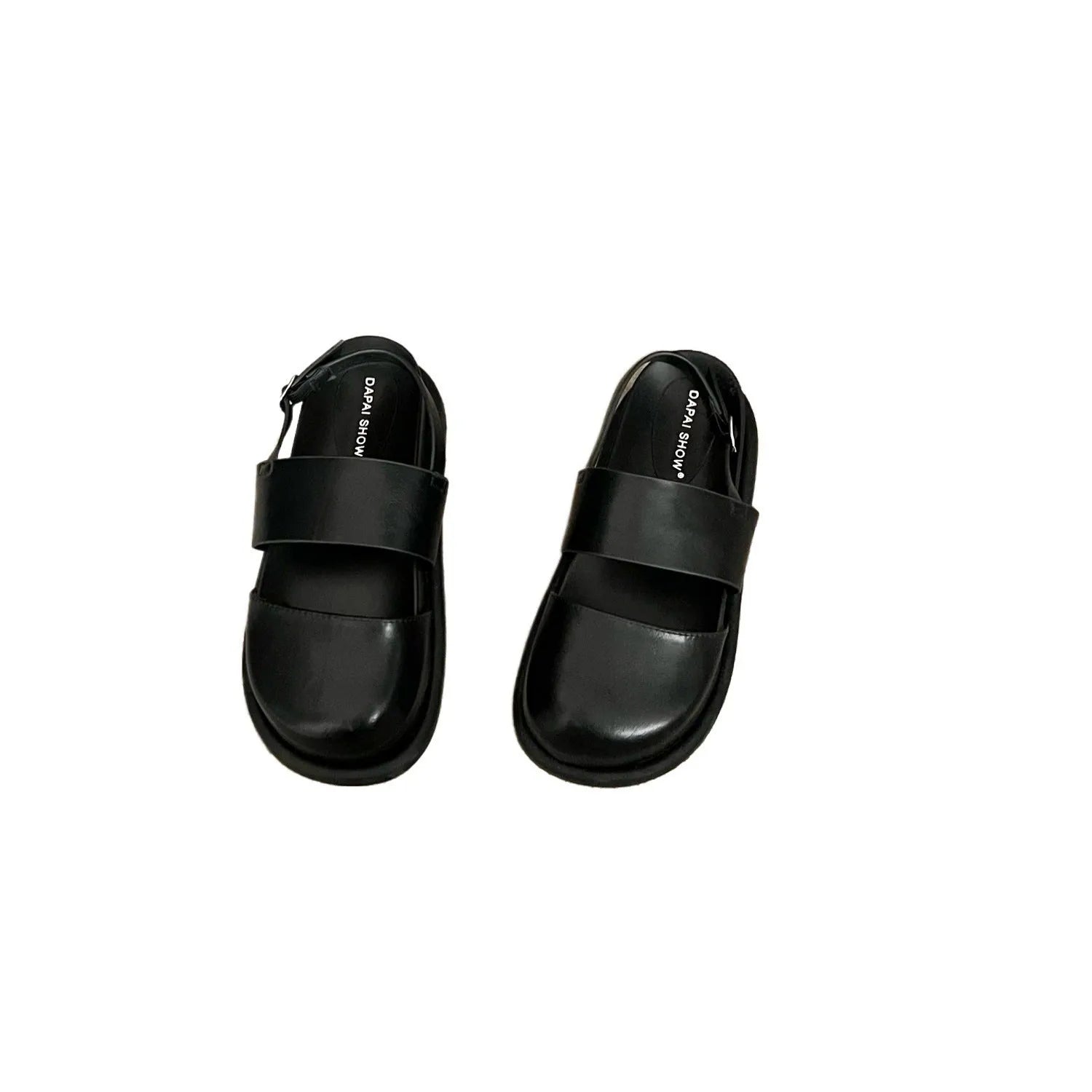 Retro sandals with closed toe design and adjustable ankle-strap buckle in apricot colour