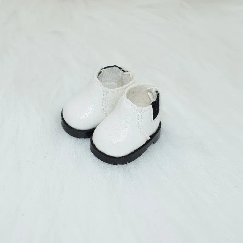 17cm doll replacement shoes in PU polyurethane material showing 3.5cm to 3.8cm height options including boots, leather shoes, and high heels