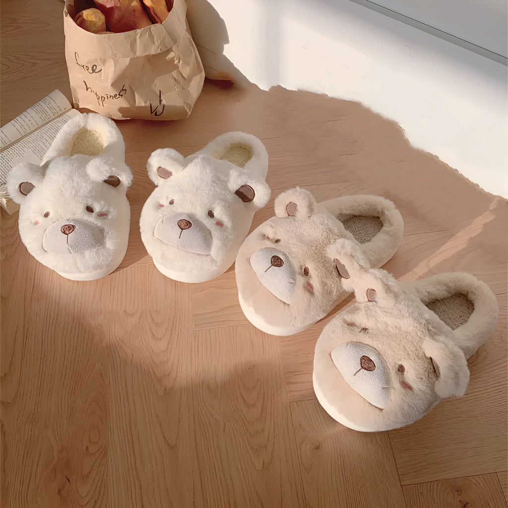 Women's baotou plush slippers with suede upper and round toe in milky white colour