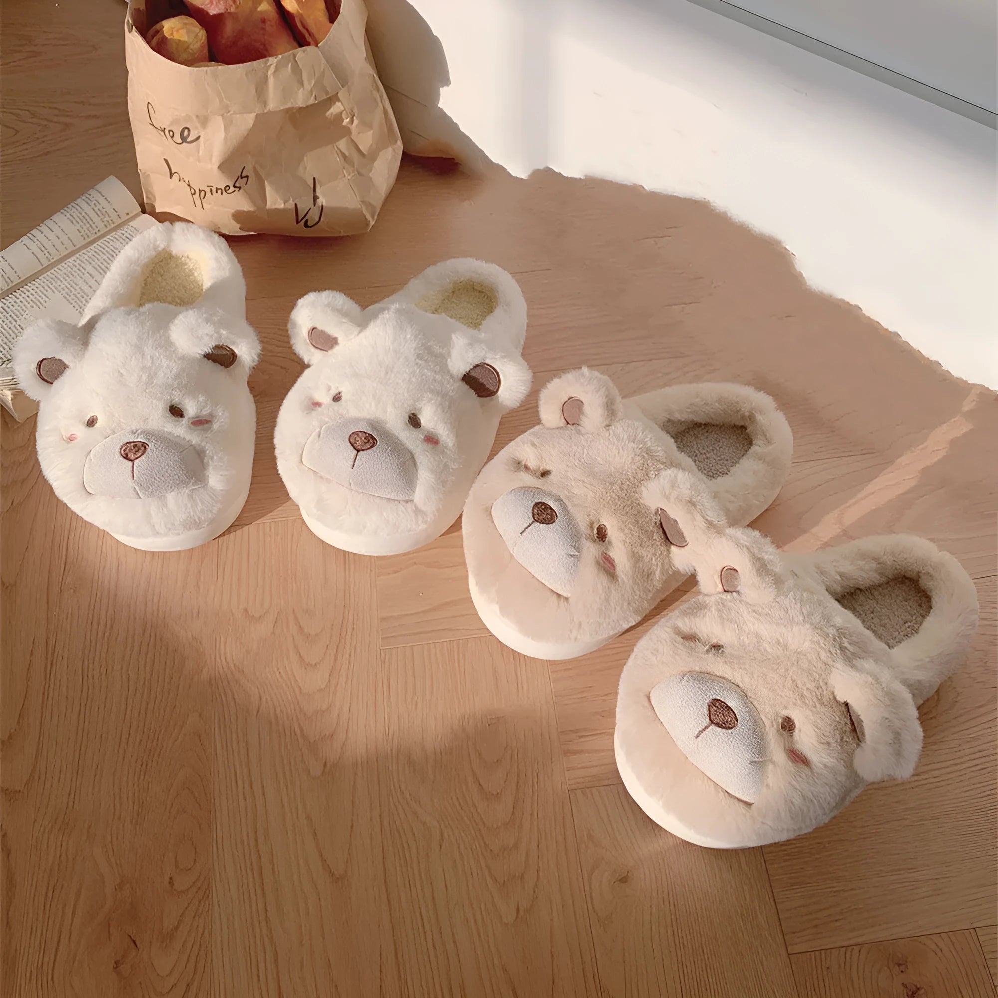 Women's baotou plush slippers with suede upper and round toe in milky white colour