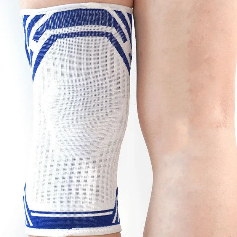 Cotton adult knee pads in blue yellow grey colours for basketball running fitness